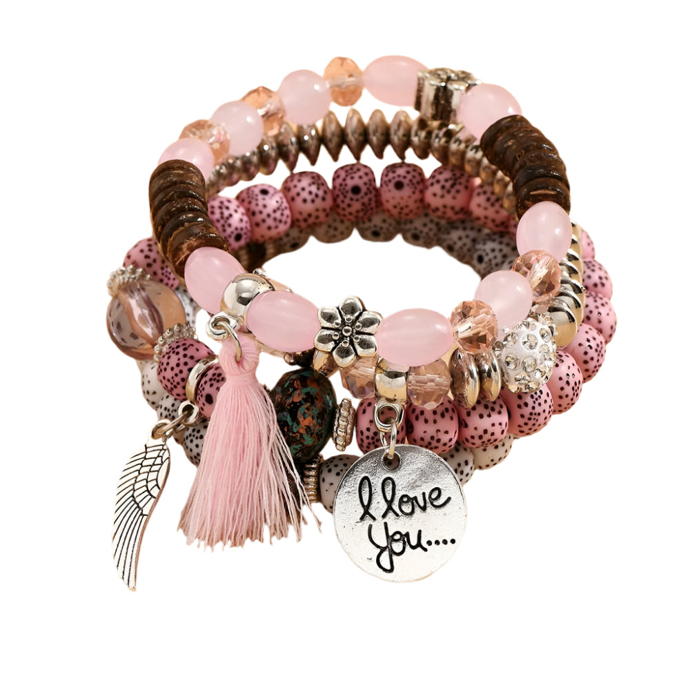 I Love You Bodhi Multi Stretch Bracelet- Pink