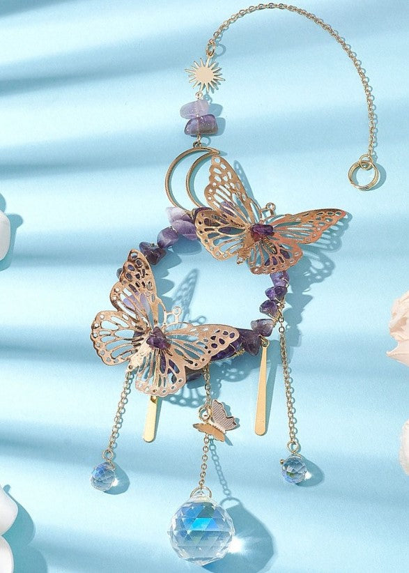 Amethyst Butterflies and Moon Suncatcher