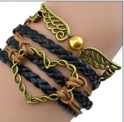 Angel Wings Message Bracelet - Black