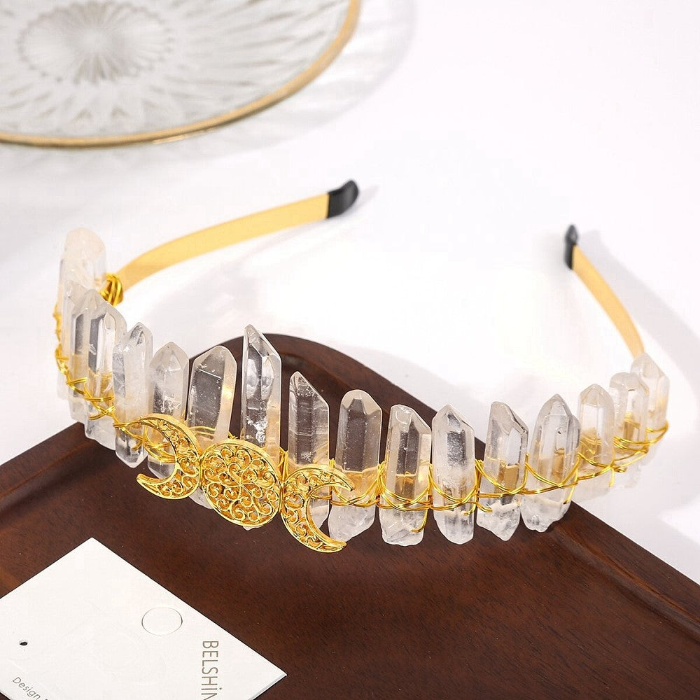 Quartz Crystal Triple Moon Gold Crown