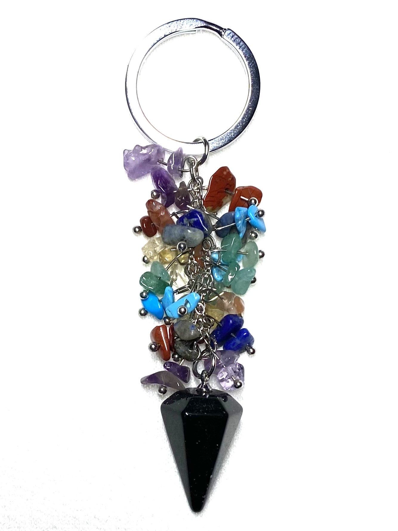Black Obsidian Chakra Cluster Pendulum Keychain