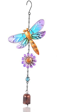 Metal Dragonfly With Flower and Bell Decor