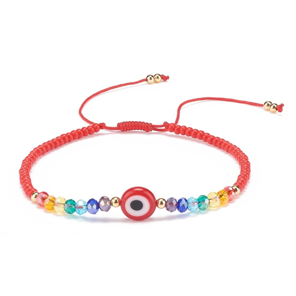 Evil Eye Glass Braided Bracelet - Red