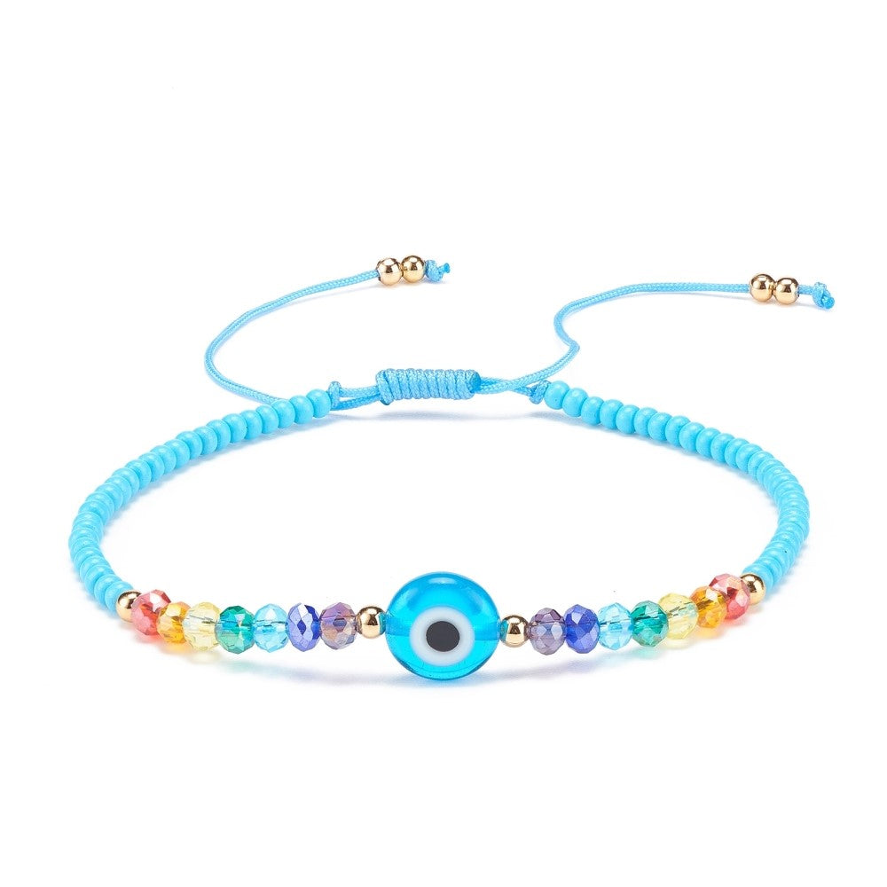 Evil Eye Glass Braided Bracelet - Cyan