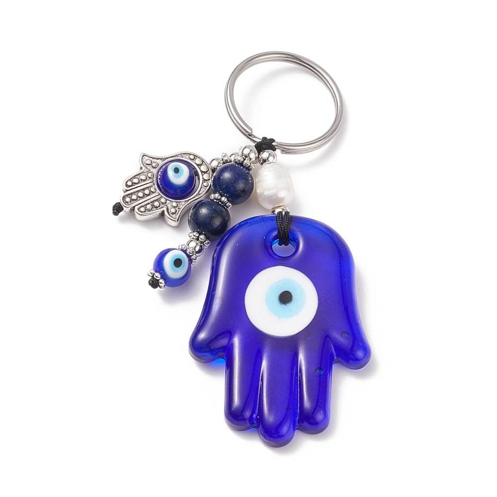 Lampwork Hamsa Keychain with beads