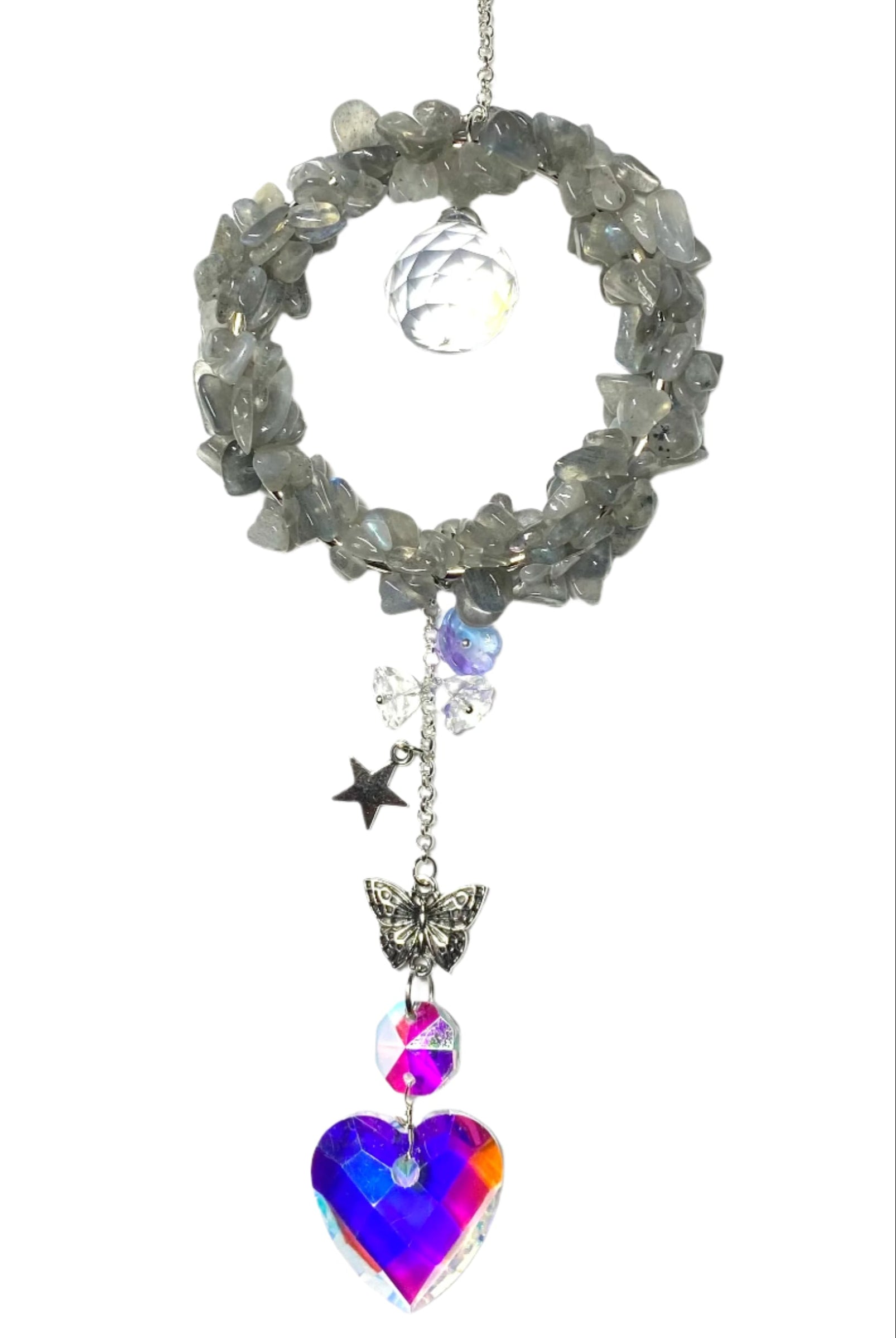 Labradorite with Heart Crystal Suncatcher