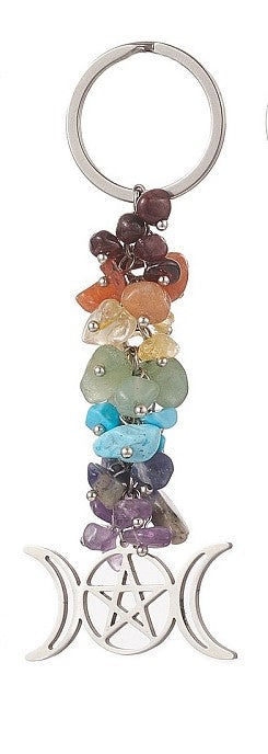 Chakra Cluster With Triple Moon Charm Keychain