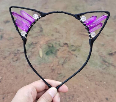 Gemstone Cat Ear Hair Band - Purple