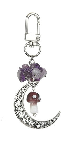 Amethyst Mushroom and Moon Bag Clip