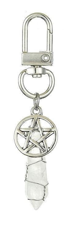 Clear Quartz Wire Wrap Bag Clip w/Pentacle