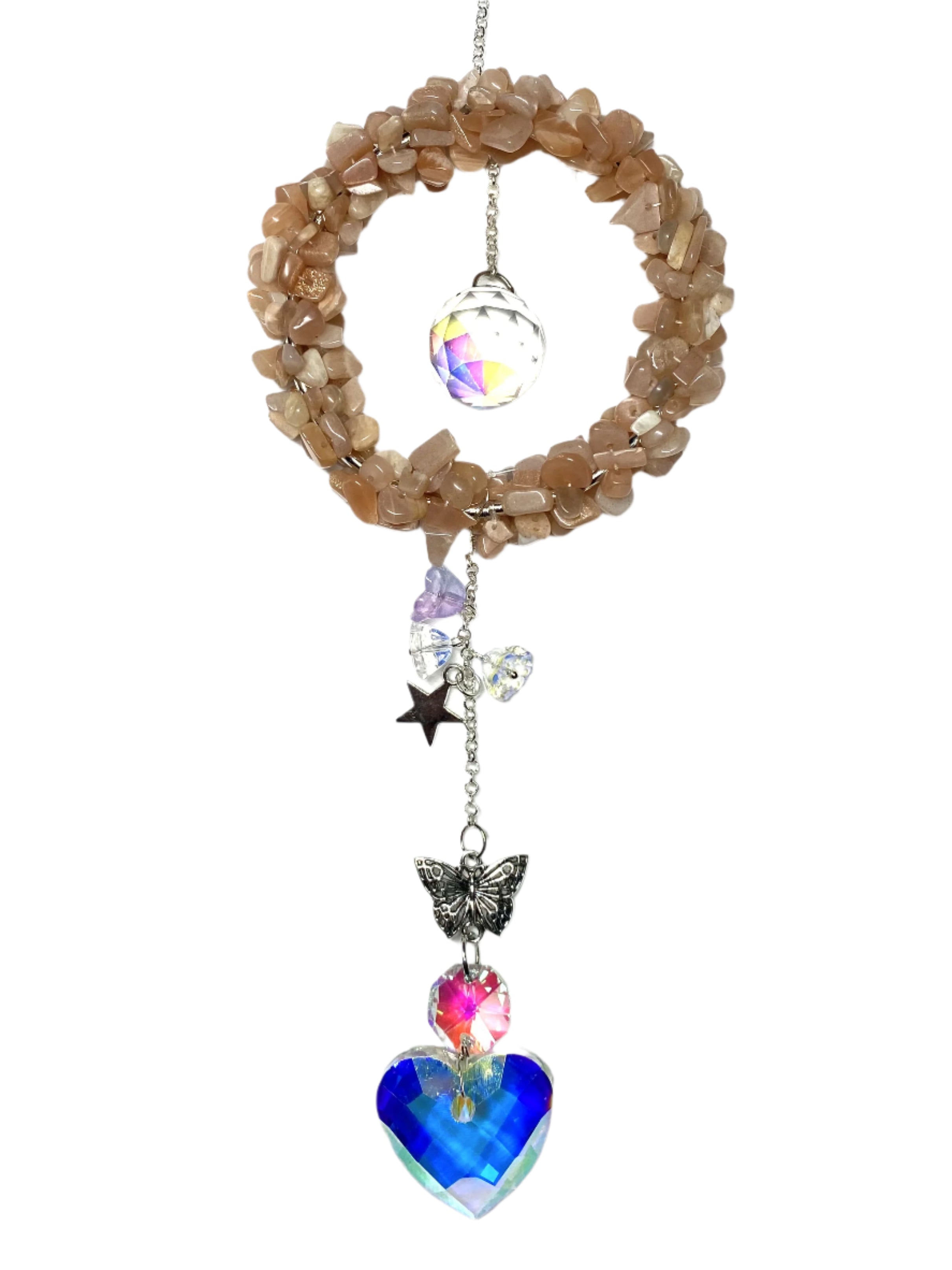 Peach Moonstone with Heart Crystal Suncatcher