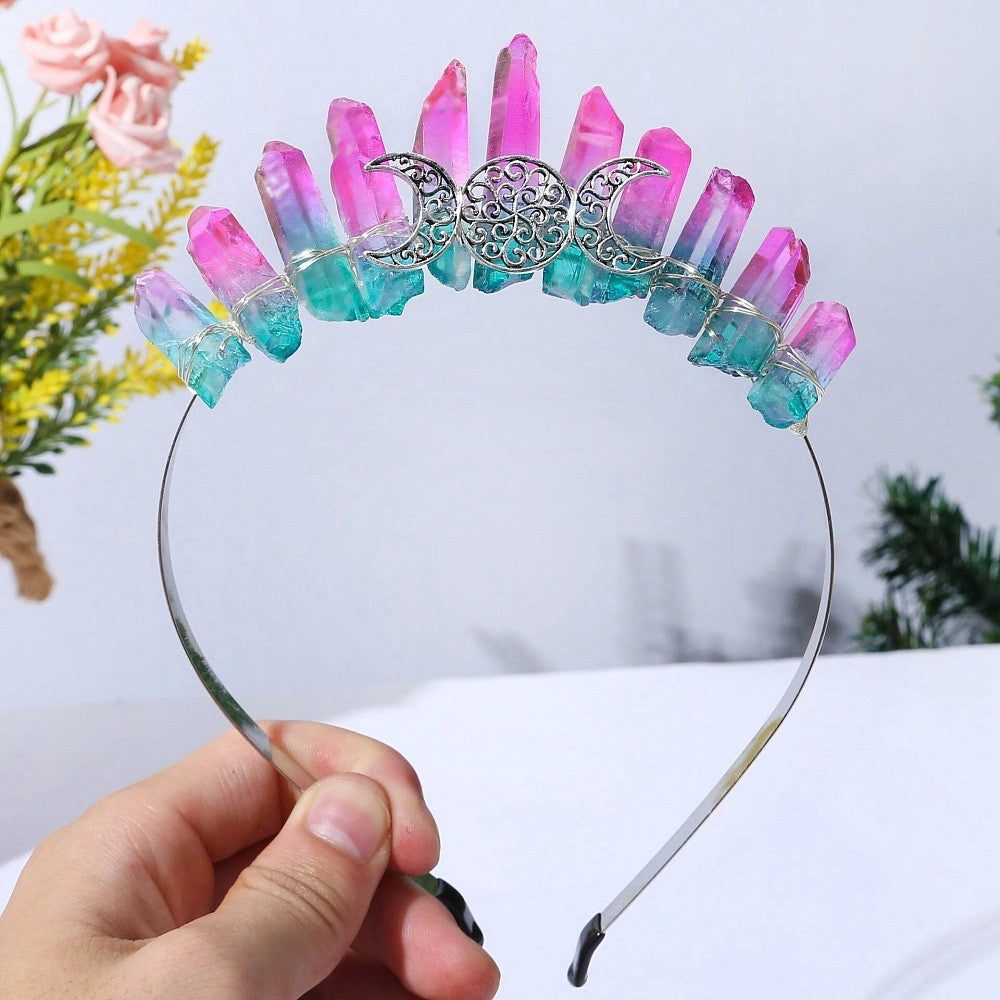 Pink and Teal Triple Moon Metal Crown