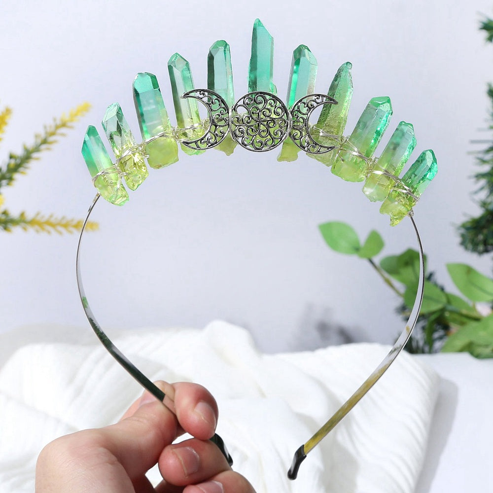 Lime Green Triple Moon Metal Crown