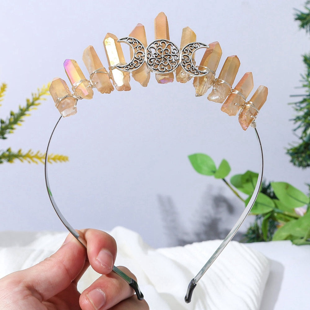Peach Aura Triple Moon Metal Crown