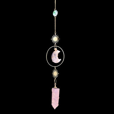 Rose Quartz Moon and Crystal Decoration