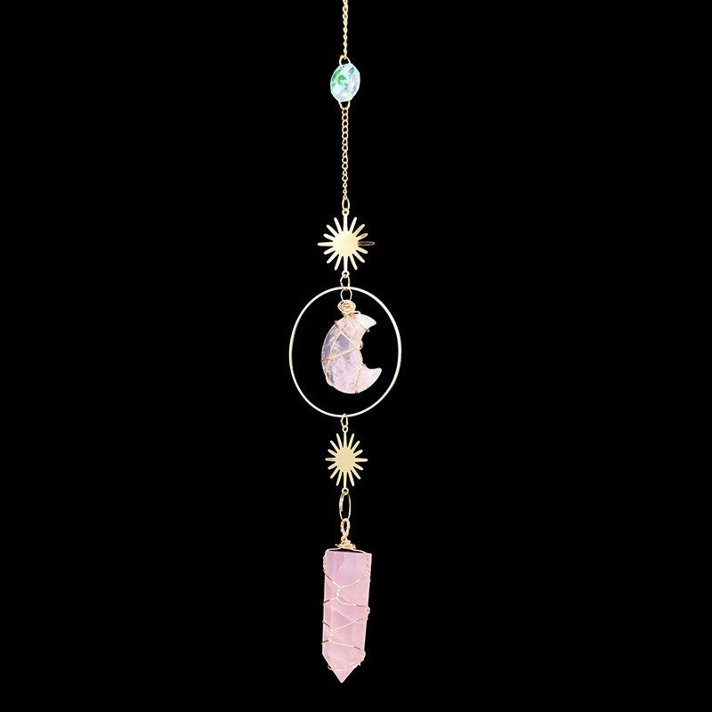 Rose Quartz Moon and Crystal Decoration