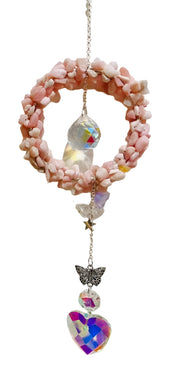 Pink Opal with Heart Crystal Suncatcher