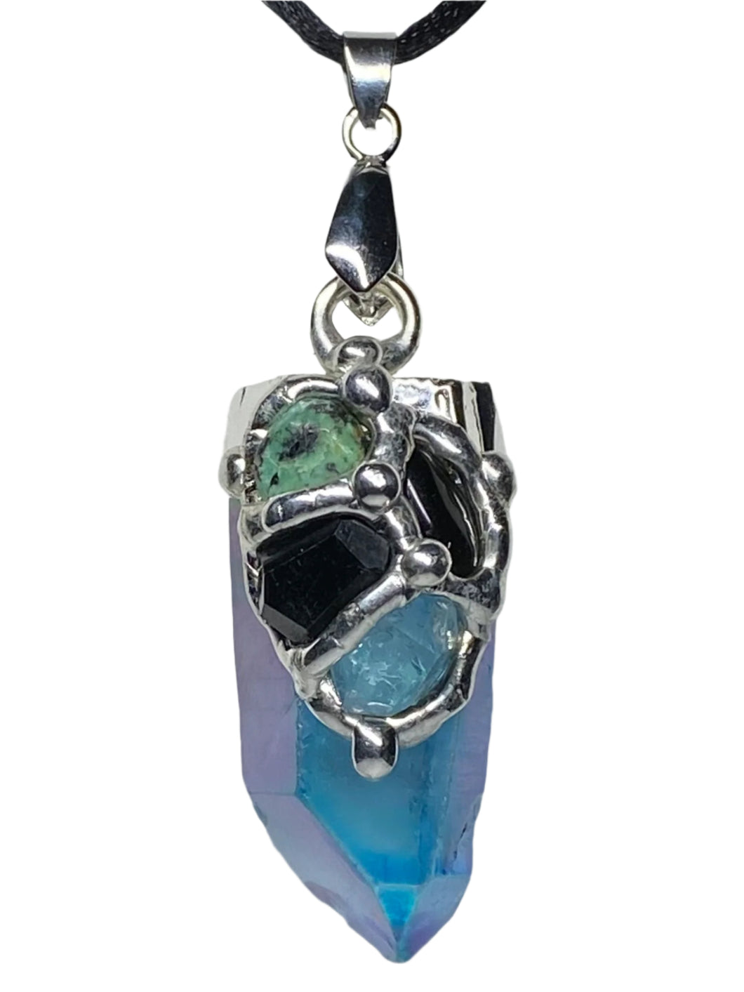 Aqua Aura Keep me Safe Custom Crystal Point