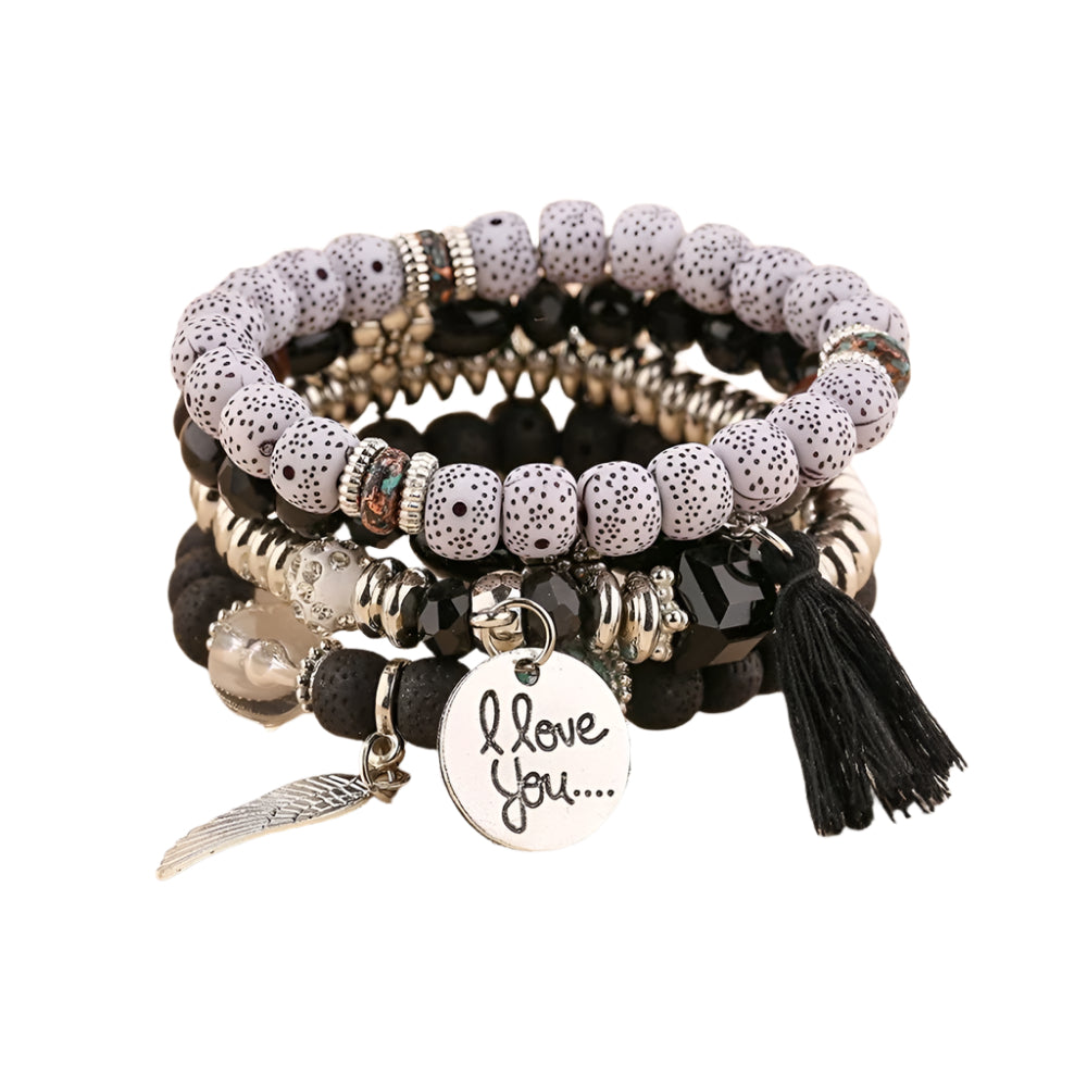 I Love You Bodhi Multi Stretch Bracelet- Black