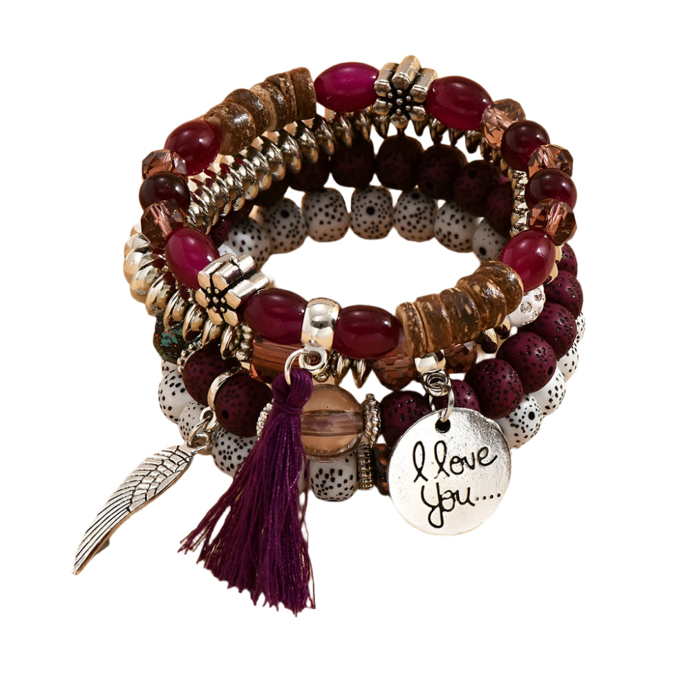 I Love You Bodhi Multi Stretch Bracelet- Burgandy