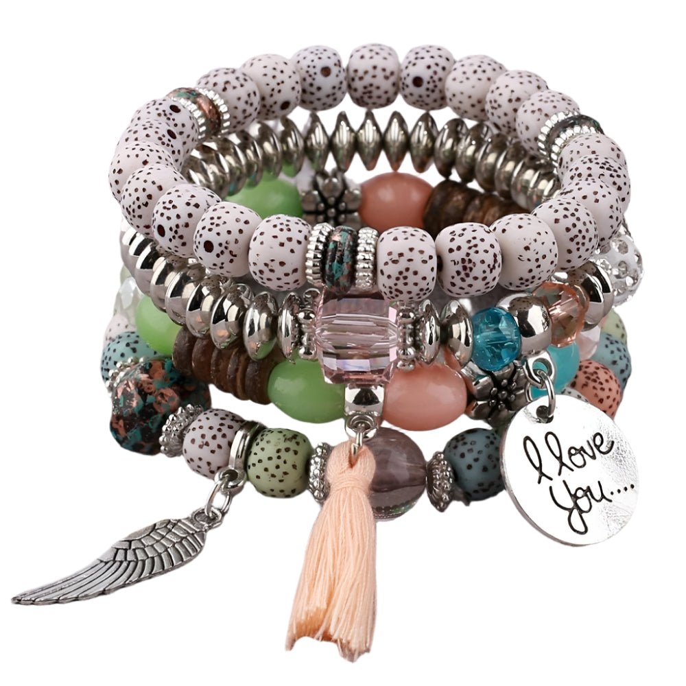 I Love You Bodhi Multi Stretch Bracelet- Peach Pastel Multi