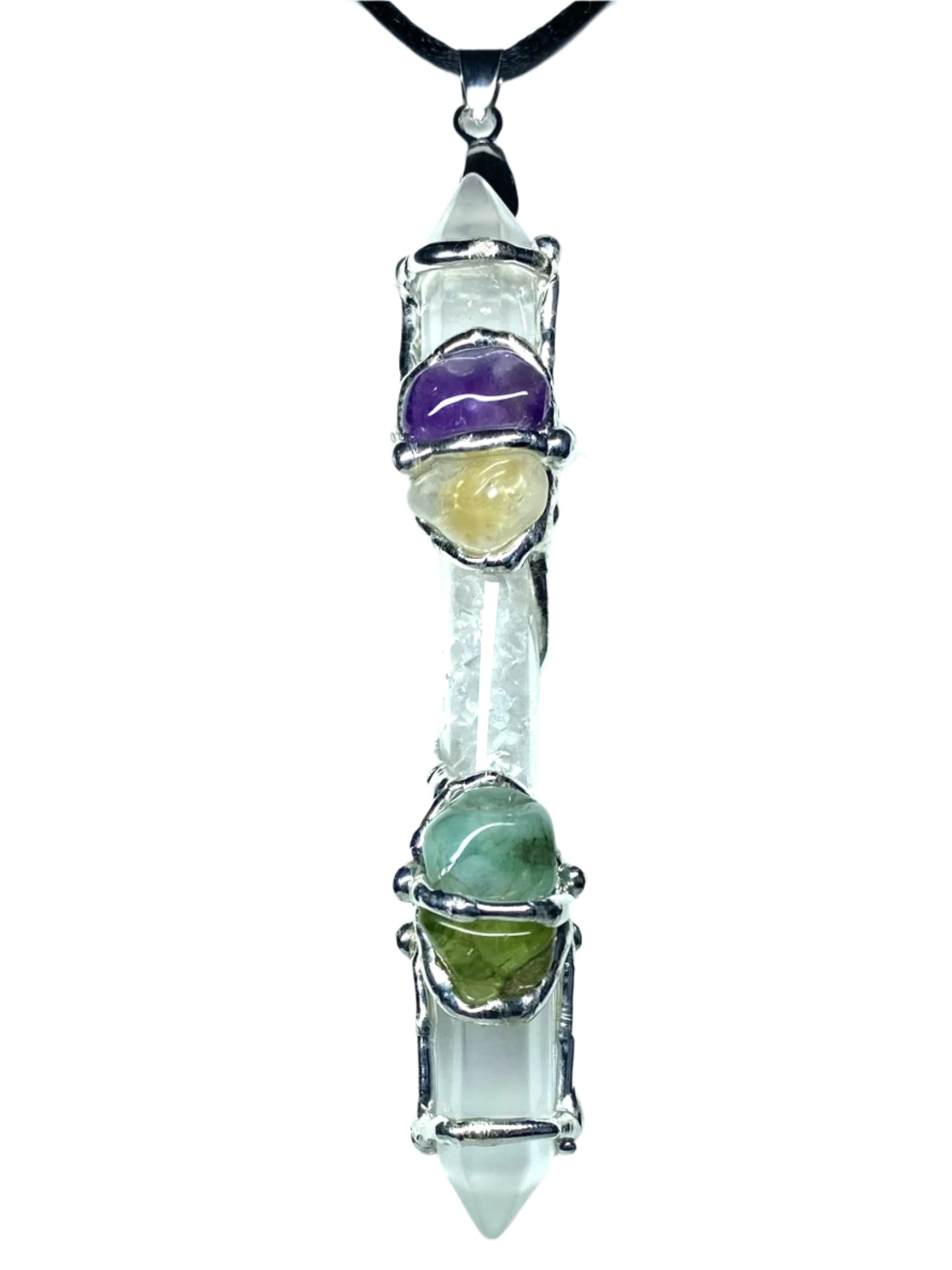 Prosperity Diamond Quartz Mini Wand Pendant