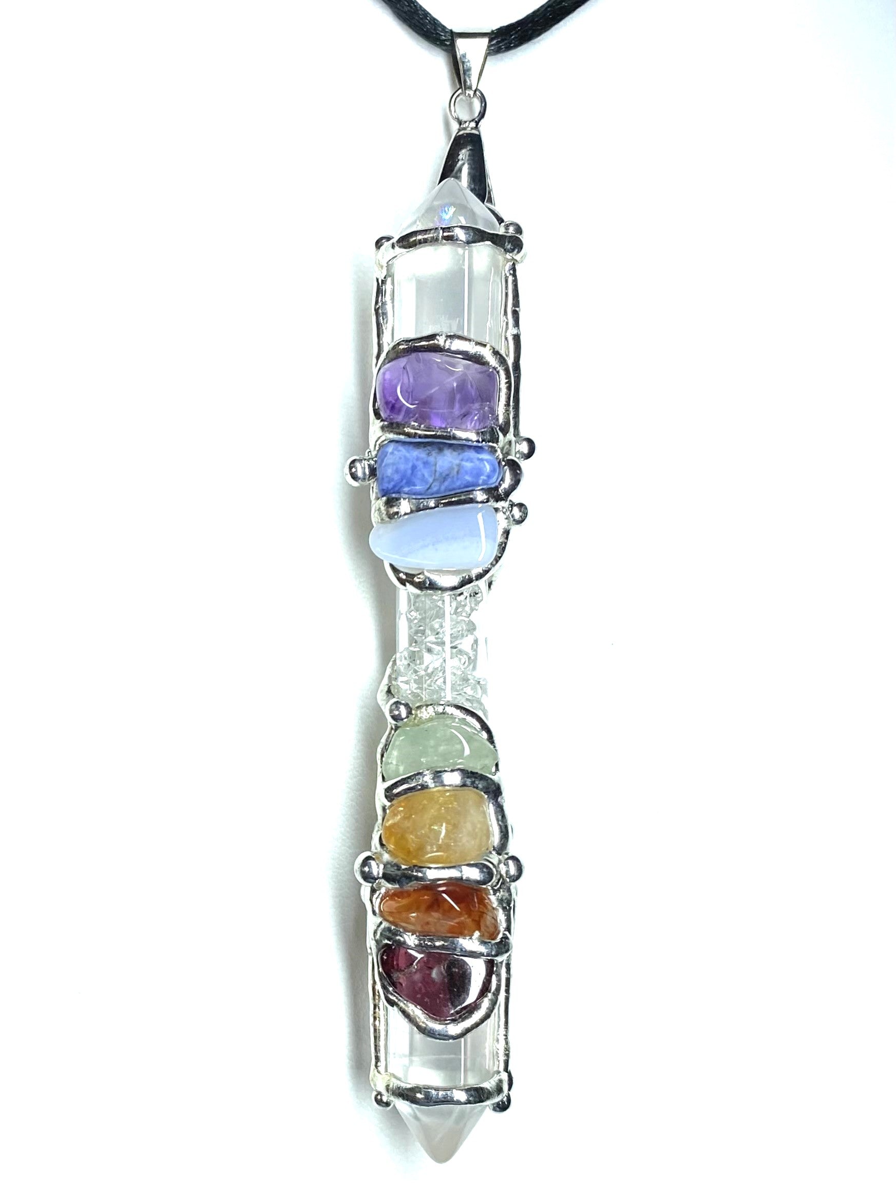 Chakra Diamond Quartz Baby Wand Pendant