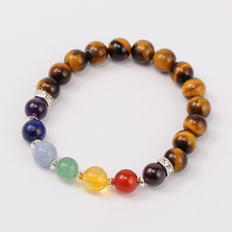 Tiger Eye Rhinestone Chakra Bracelet