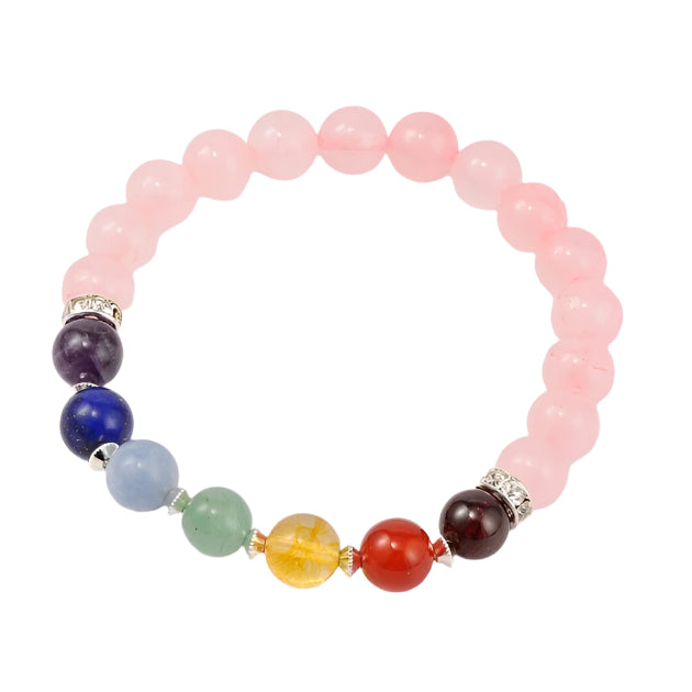 Rose Quartz Chakra Bracelet with Rhinestones