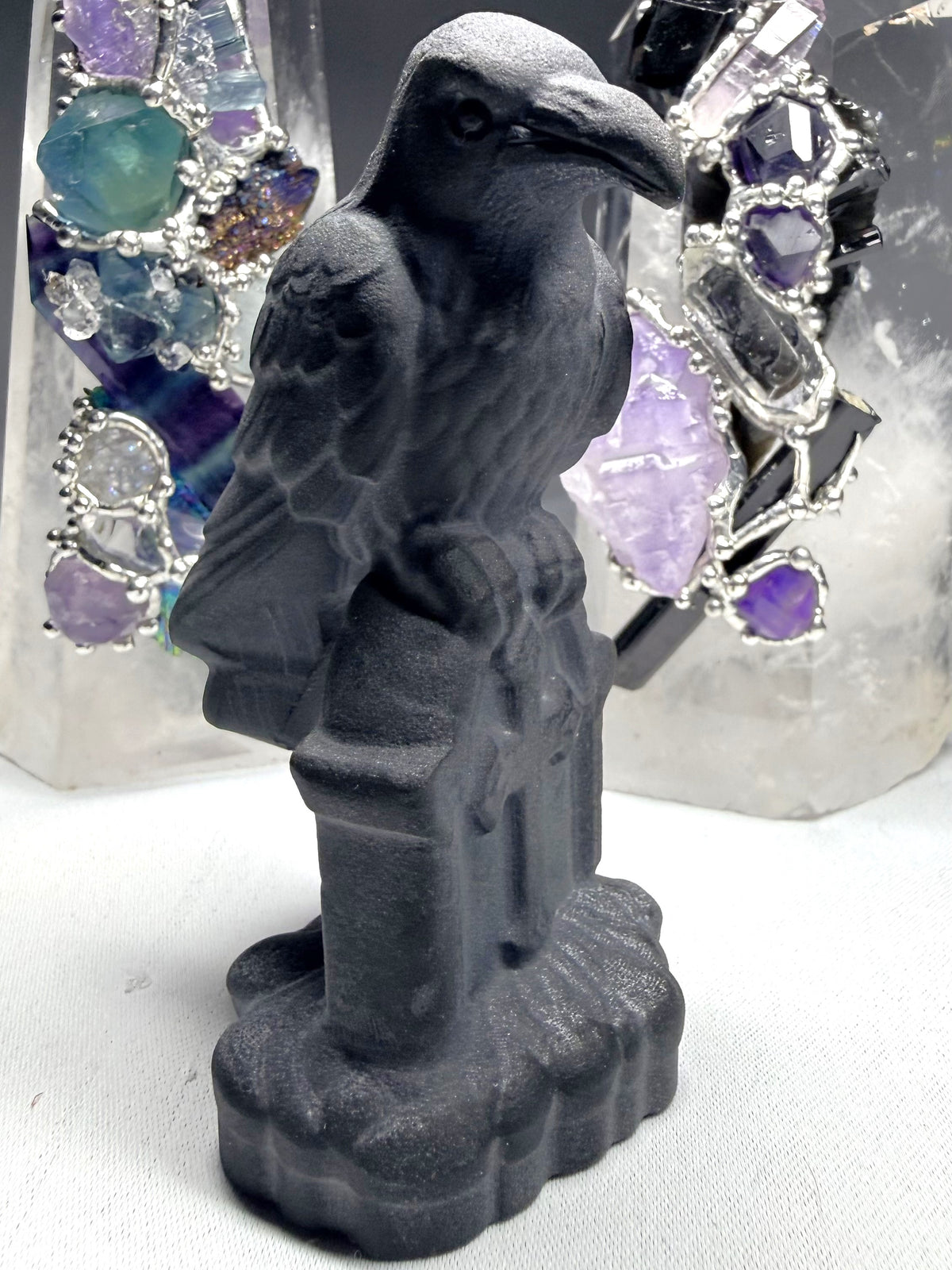 Black Obsidian Raven Carving