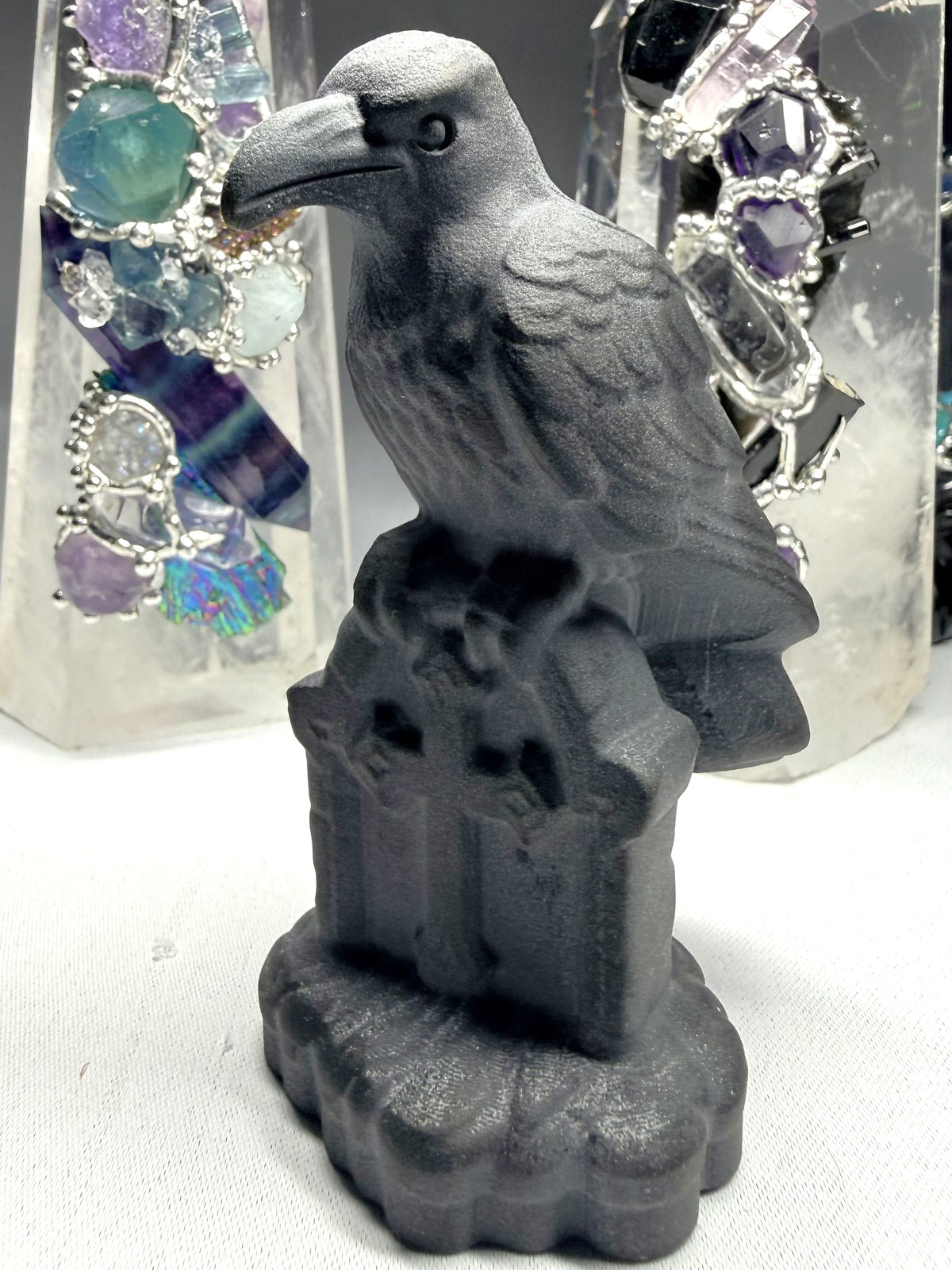 Black Obsidian Raven Carving