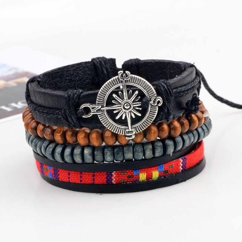 Compass Star Leather Bracelet