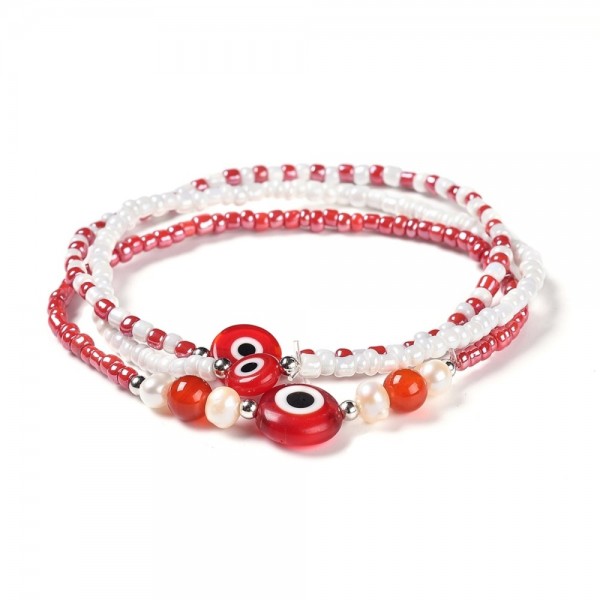 Orange Evil Eye Stretch Bracelet Set