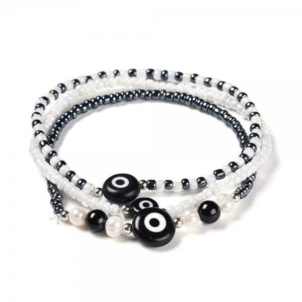 Black Evil Eye Stretch Bracelet Set