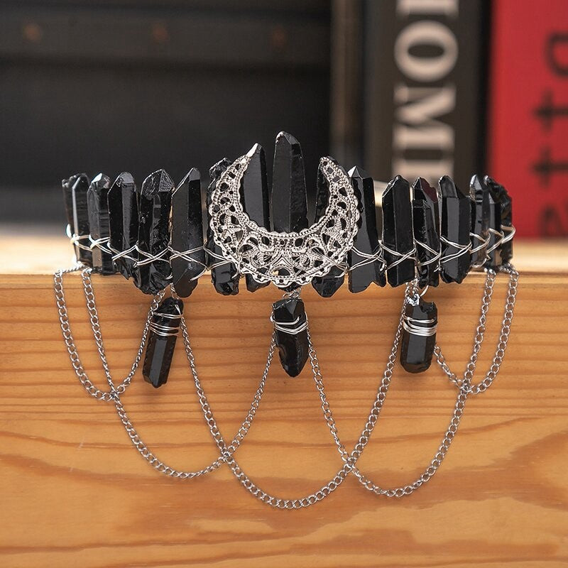 Black Crystal Diadem Moon Crown