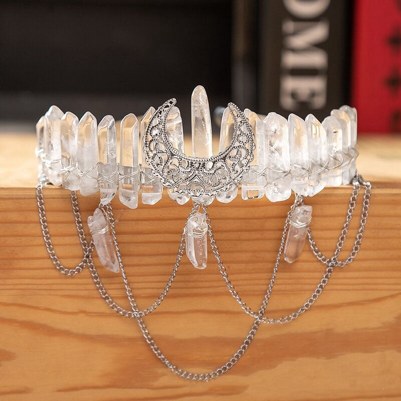 Crystal Crown with Moon - Clear Quartz