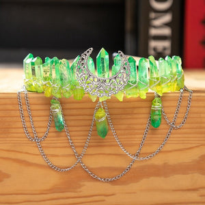 Crystal Crown with Moon- green and yellow