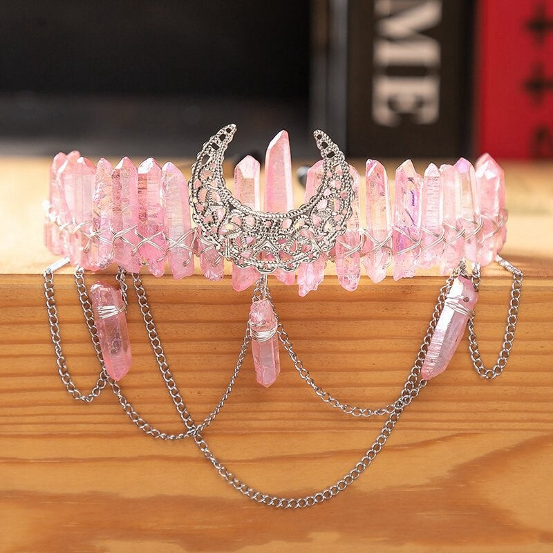 Pink Aura Crystal Moon Diadem