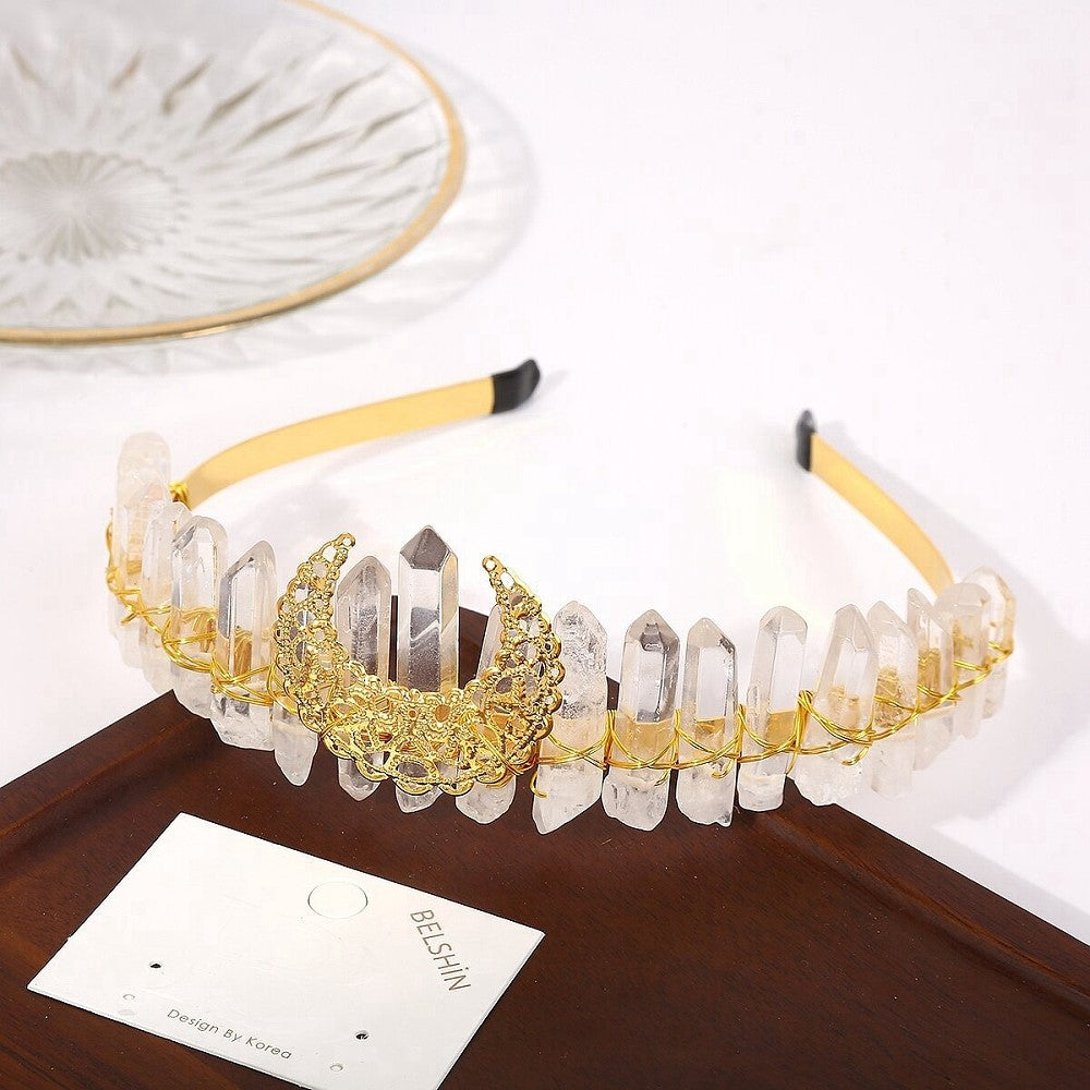 Quartz Crystal Gold Moon Crown