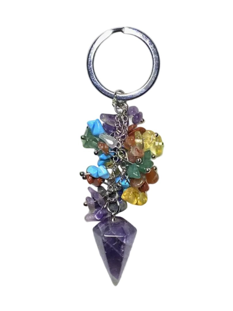 Amethyst Chakra Cluster Pendulum Keychain