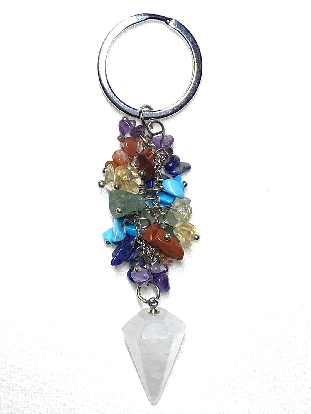 Clear Quartz Chakra Cluster Pendulum Keychain