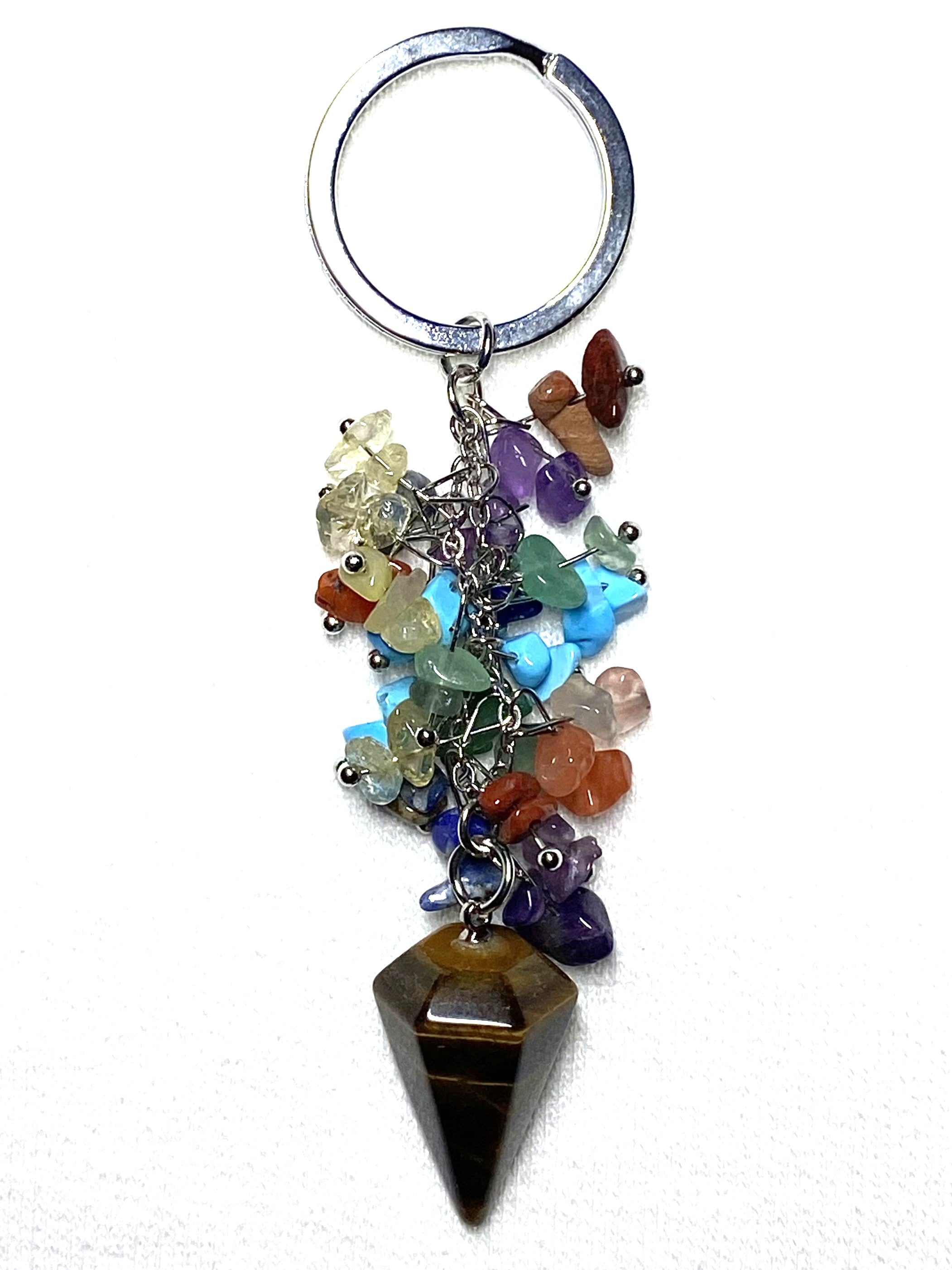 Tiger Eye Chakra Cluster Pendulum Keychain