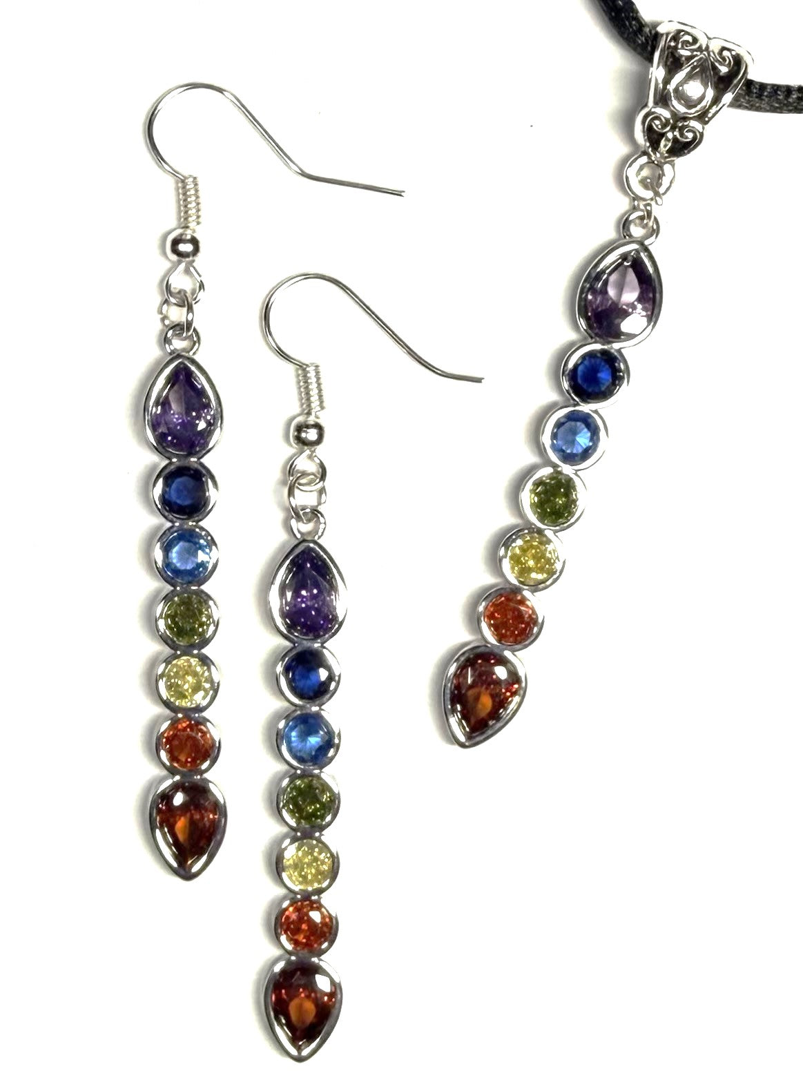 Cubic Zirconia Chakra Earrings and Neclace