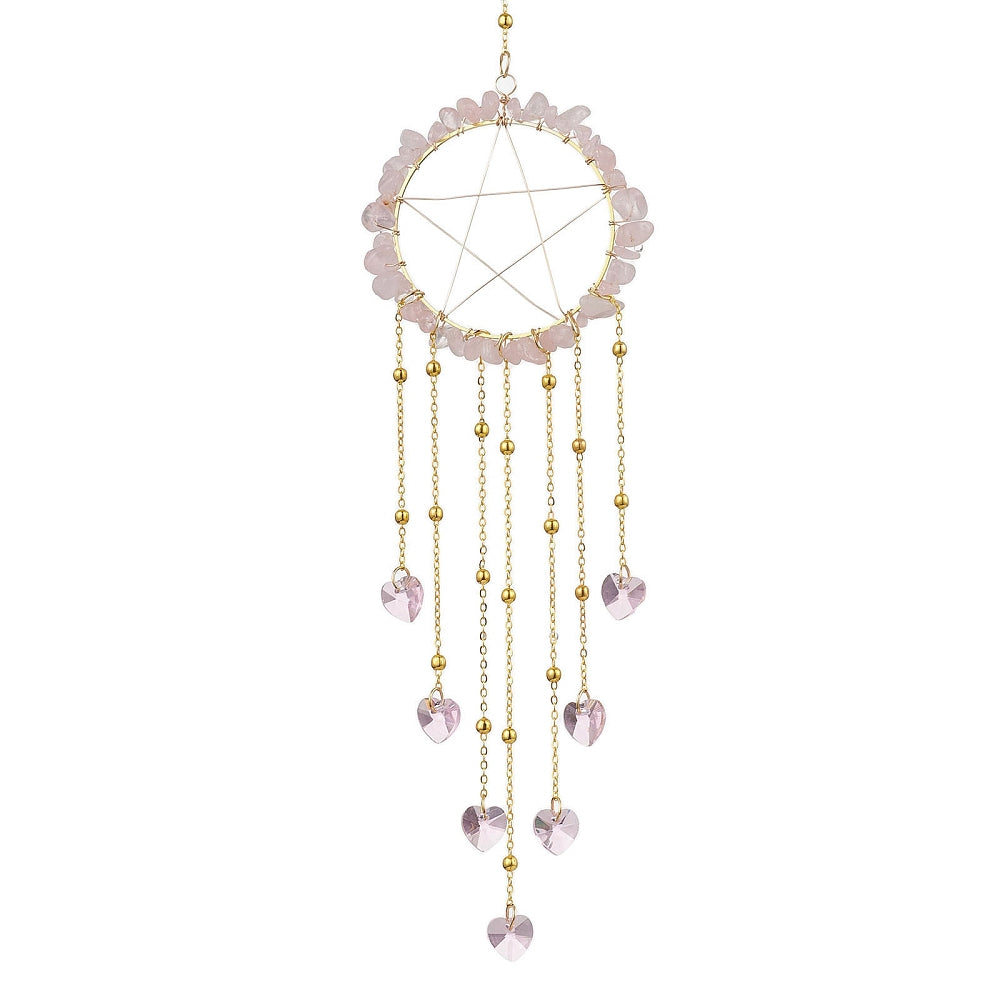 Rose Quartz Star Heart Suncatcher