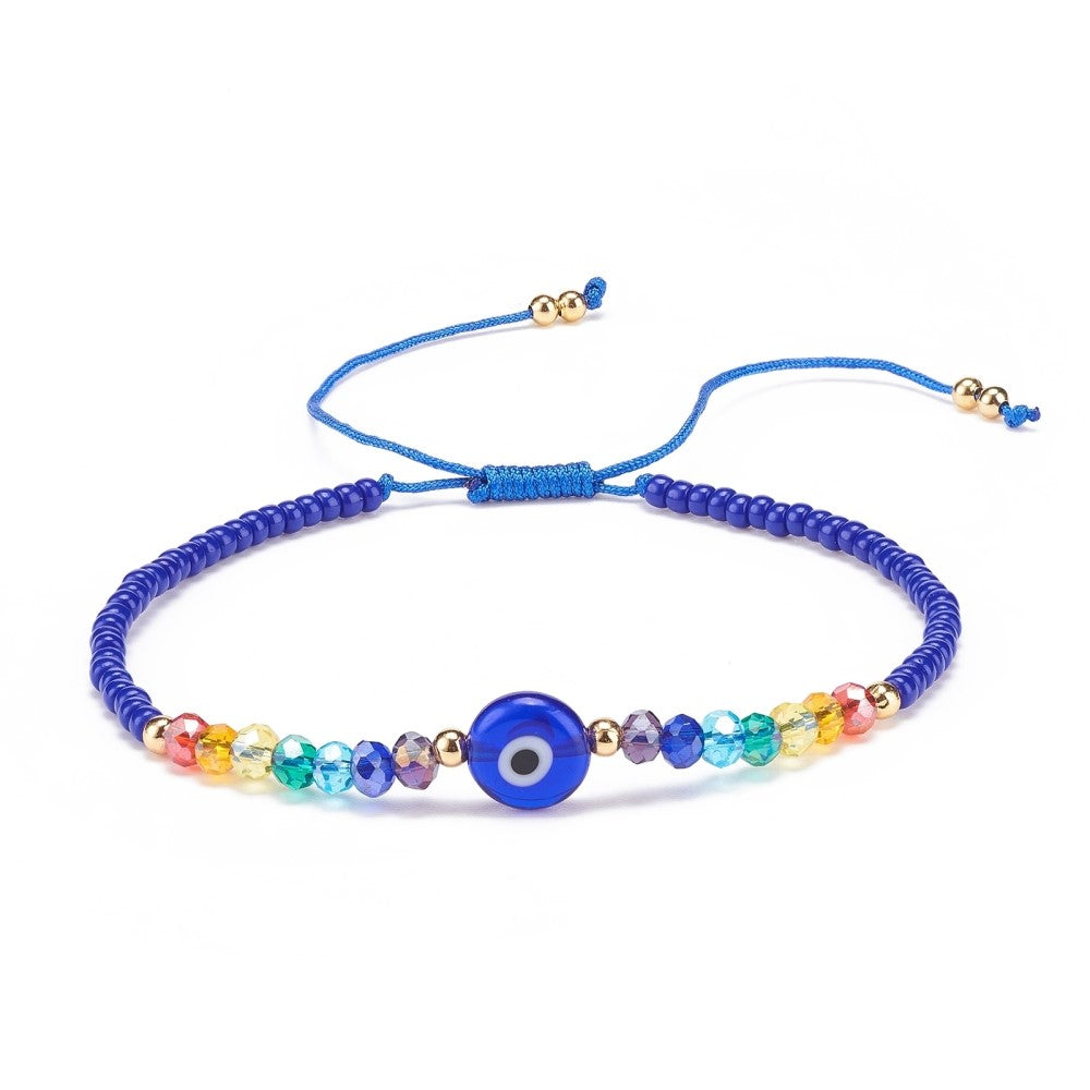 Evil Eye Glass Braided Bracelet - Blue