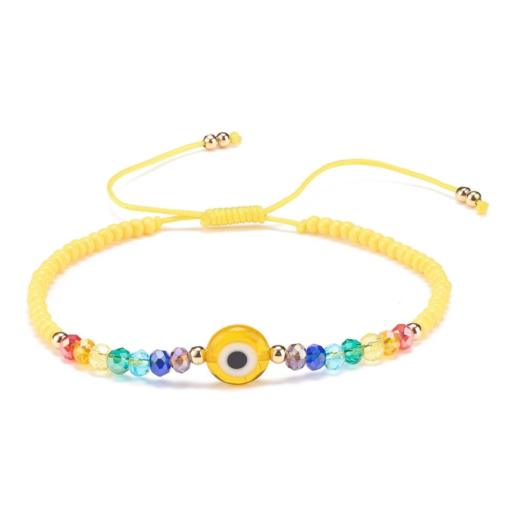 Evil Eye Glass Chakra Braided Bracelet - Yellow
