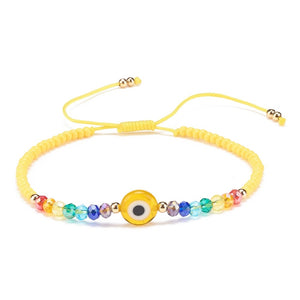 Evil Eye Glass Chakra Braided Bracelet - Yellow