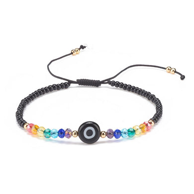 Evil Eye Glass Braided Bracelet - Black