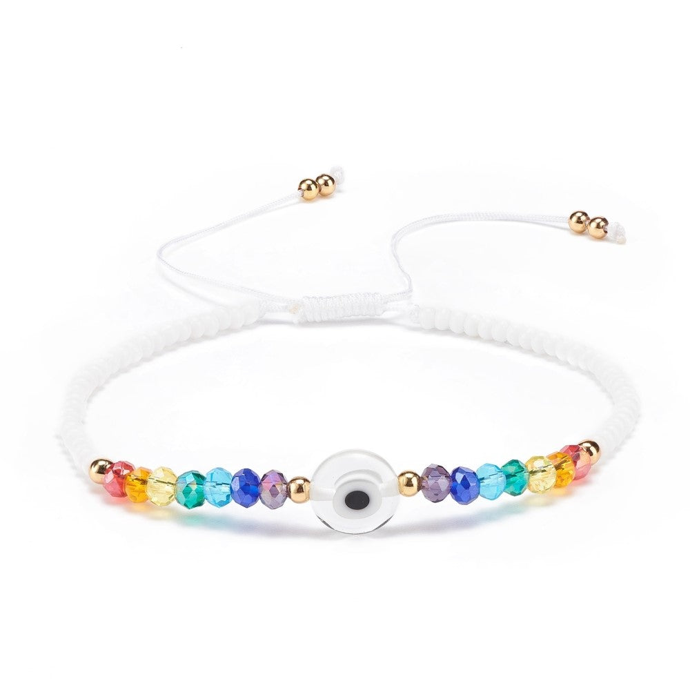 Evil Eye Glass Braided Bracelet - White