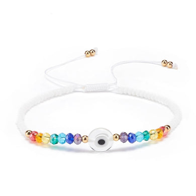Evil Eye Glass Braided Bracelet - White